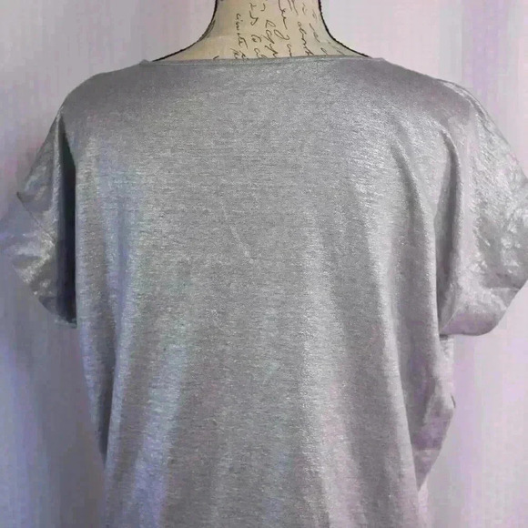 Eileen Fisher Size S 100% Linen silver metallic short sleeve jersey knit top - Picture 9 of 13